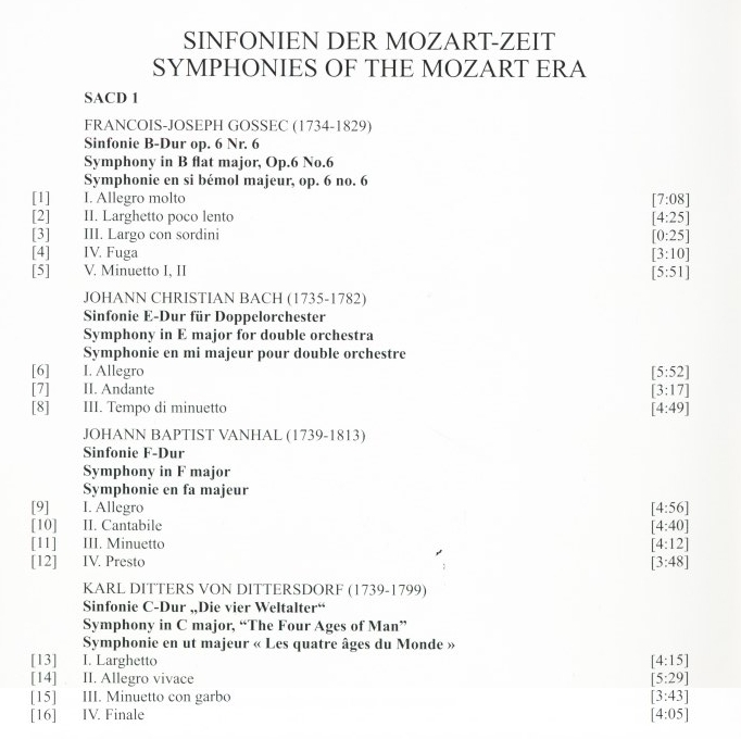 ★SACD★ 《モーツァルトの時代の交響曲集》 ●ゴセック ●J.C.バッハ ●ヴァンハル ●ディッタースドルフ ●マハット ●ライヒャ 2枚組の画像3