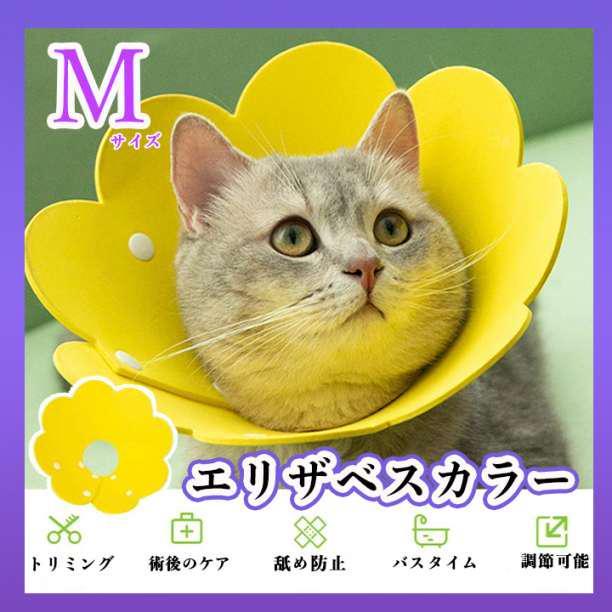 エリザベスカラー 犬 猫 ペット用品 傷舐め防止 引っ掻き防止 イエロー Mの画像1