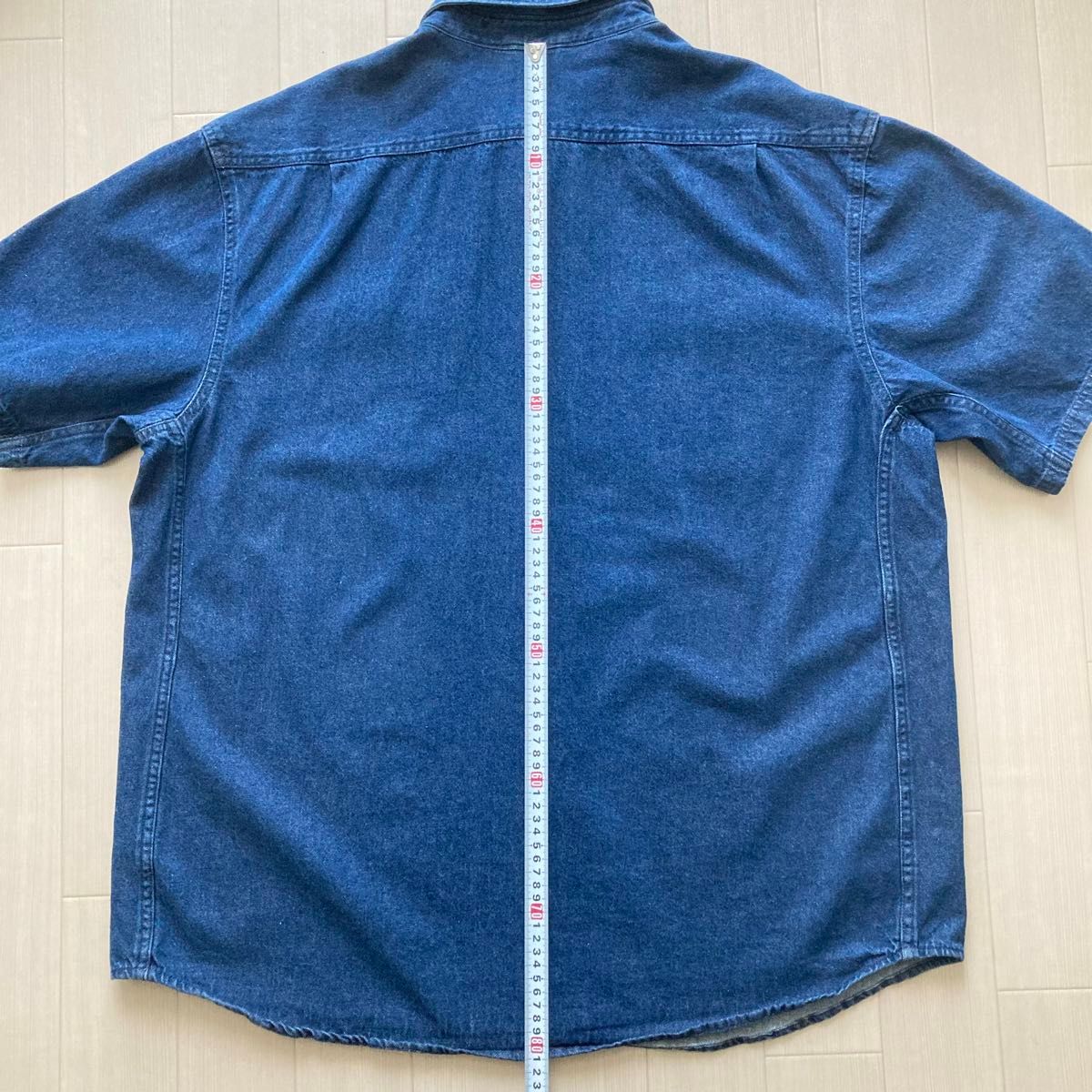 【古着】デニム シャツ 半袖 インディゴ ブルー ラウンドカット ビッグシルエット オーバーサイズ XL