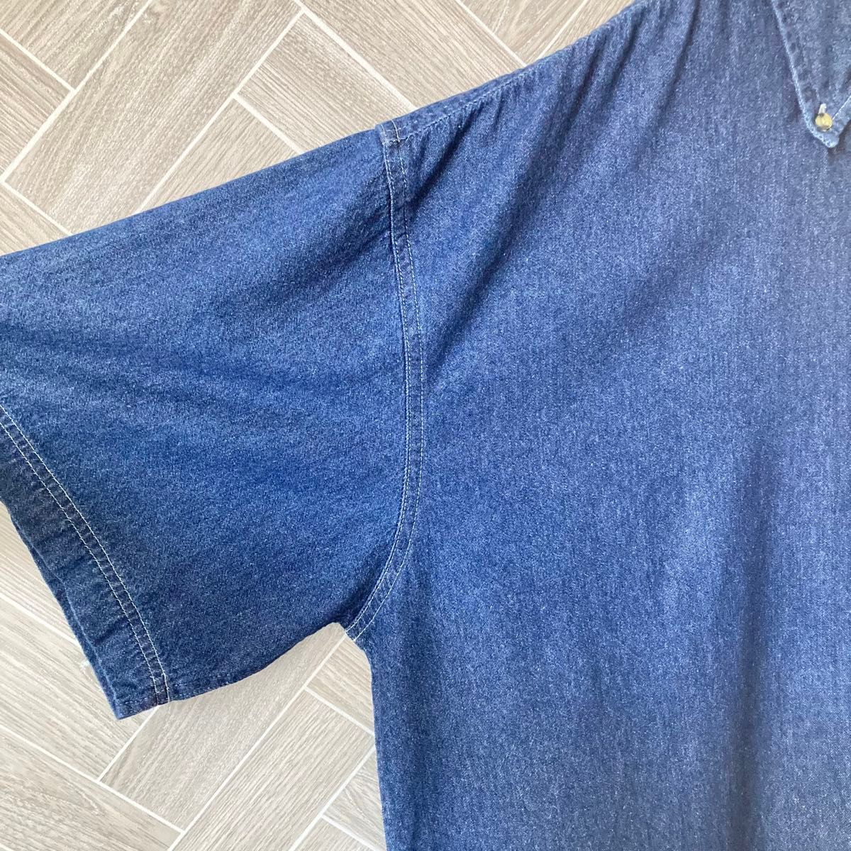 【古着】デニム シャツ 半袖 インディゴ ブルー ラウンドカット ビッグシルエット オーバサイズ XL