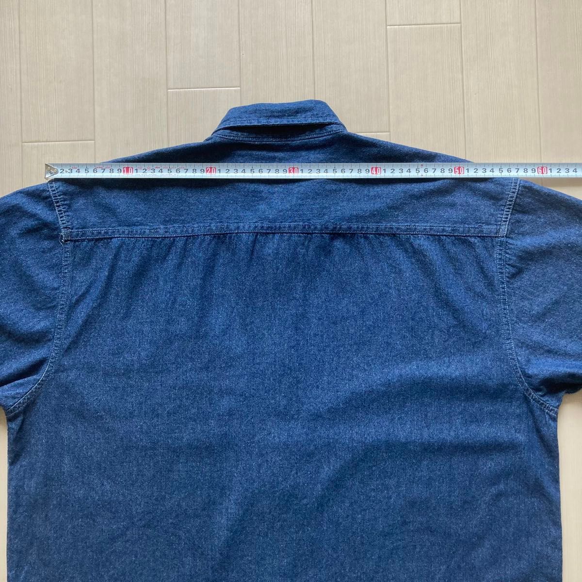 【古着】デニム シャツ 半袖 インディゴ ブルー ラウンドカット ビッグシルエット オーバーサイズ XL