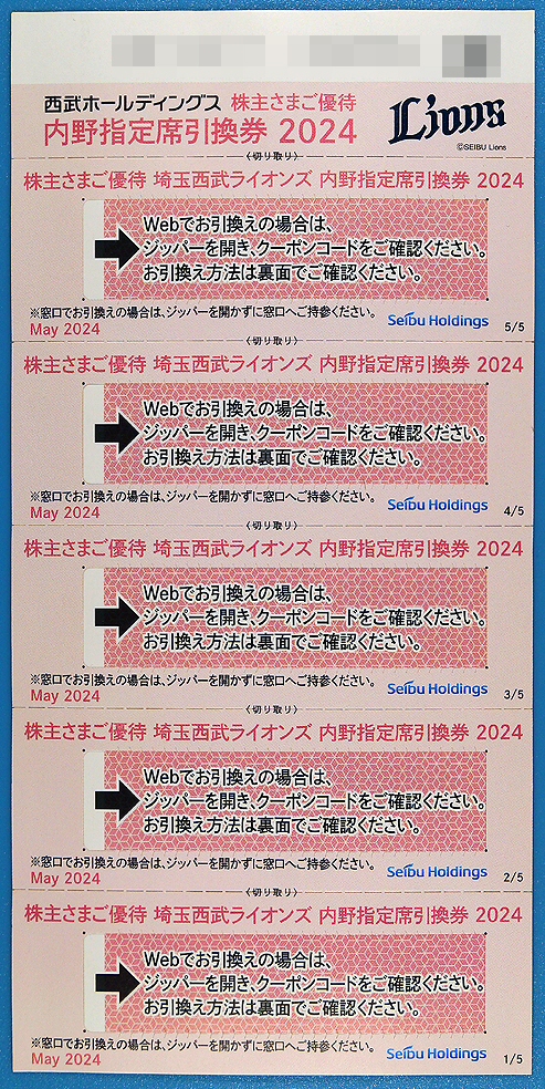 ① 最新★西武ホールディングス株主優待(１０００株分) 【乗車証】１０枚＋【冊子】１冊＋内野指定席引換券５枚★２０２４年１１月３０日迄_画像5