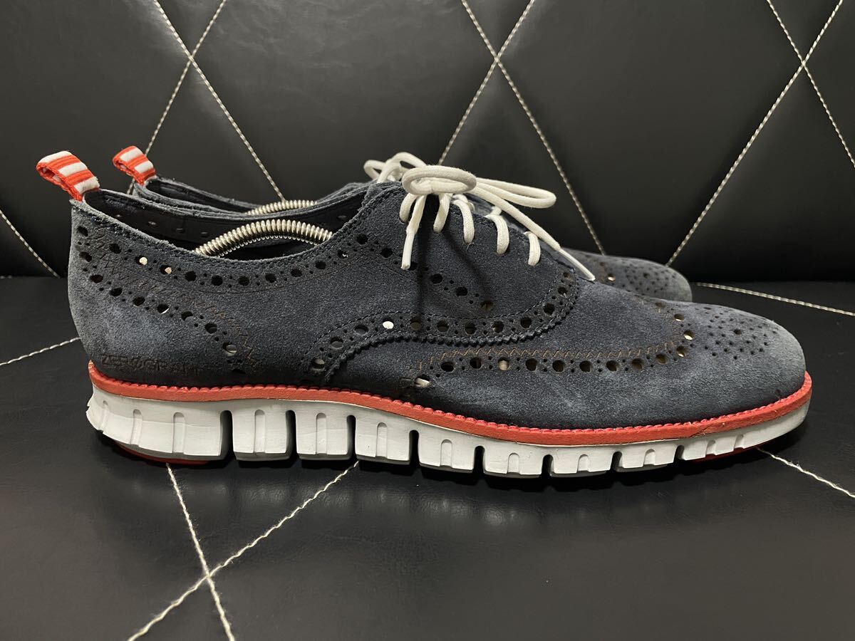 使用僅か COLE HAAN コールハーン C14356 10M≒27.5cm レザーシューズ レザースニーカー ウイングチップ メダリオン 通気性◎ NVY 軽量_画像4