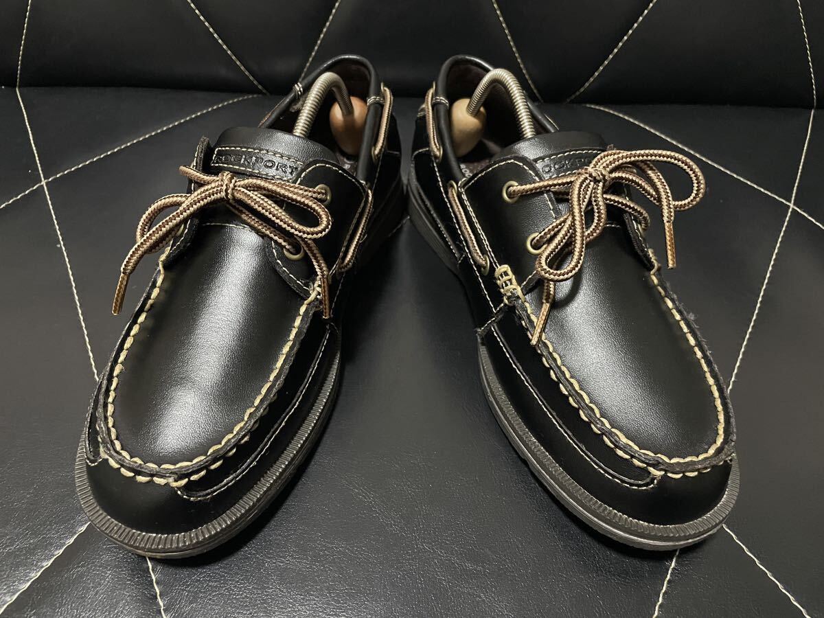  ultimate beautiful goods ROCKPORT lock port leather shoes deck shoes moccasin 2 eyelet 2 I black light weight men's spring summer casual 
