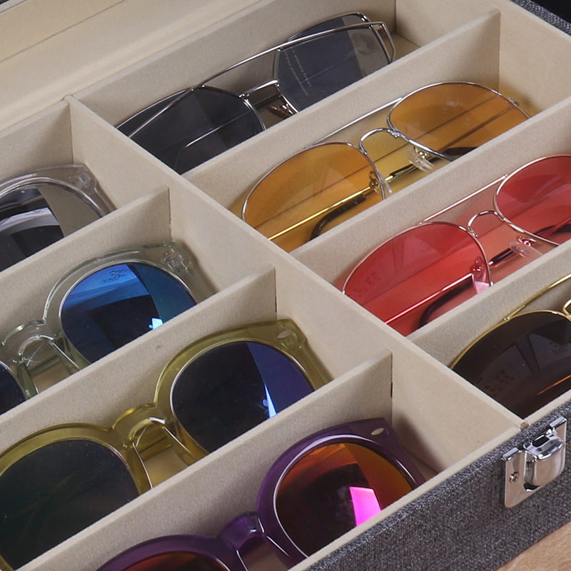 【訳あり】メガネボックス 収納ボックス ケース メガネ サングラス 眼鏡 コレクションケース 収納 8本 グレー 麻