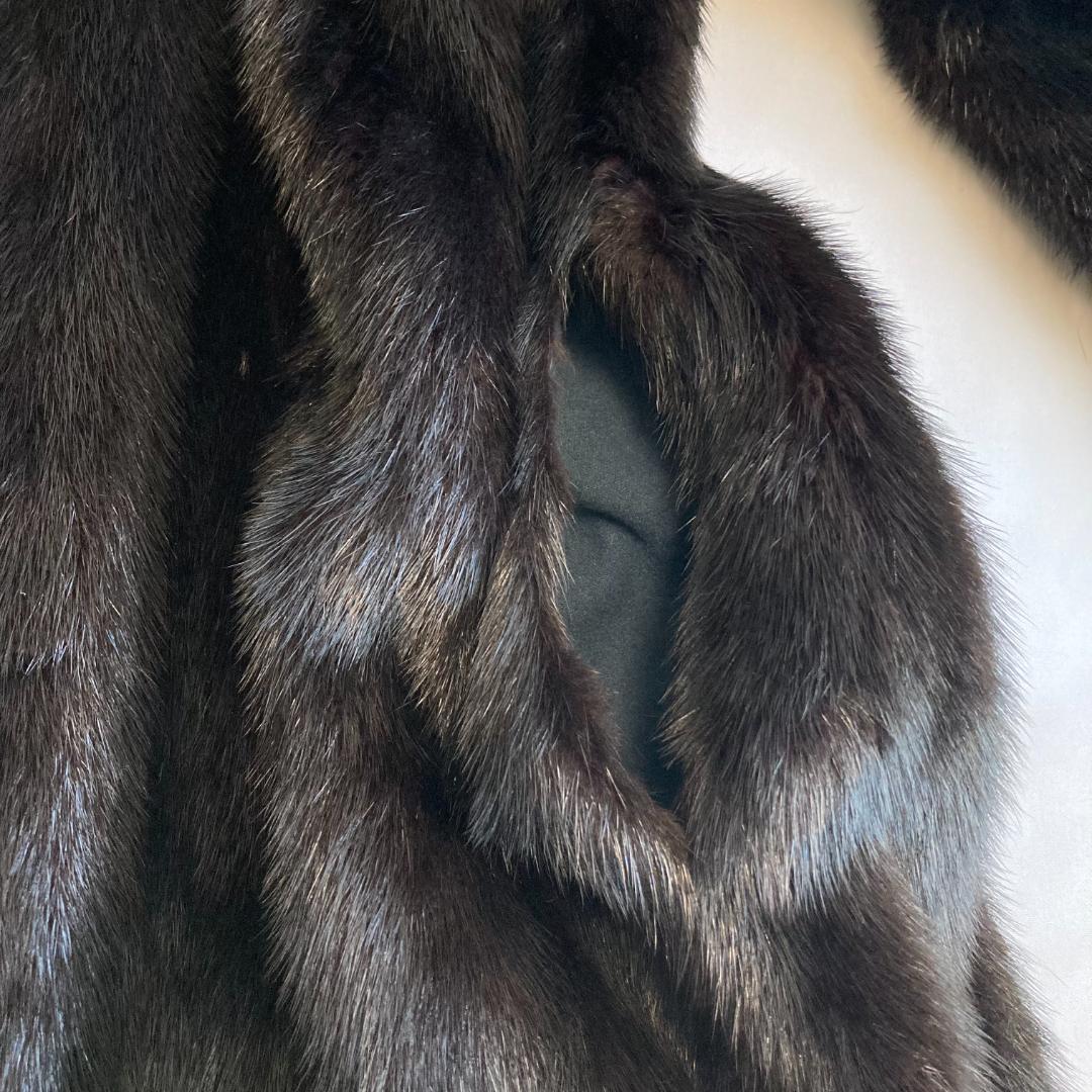 ブラックミンクコート ロング丈 襟ショール 大きいサイズ11 毛皮 リアルファーの画像4