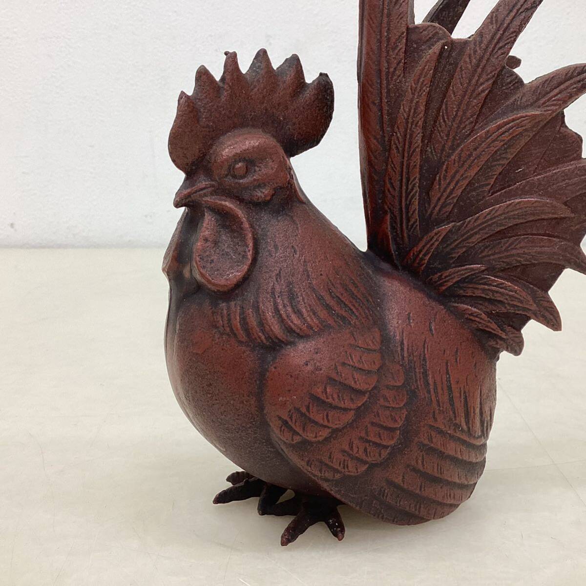 ＊金属工芸 鶏 ニワトリ にわとり 置物 在銘 環水 鉄製 鳥 iron chicken 22cm 美術工芸_画像2