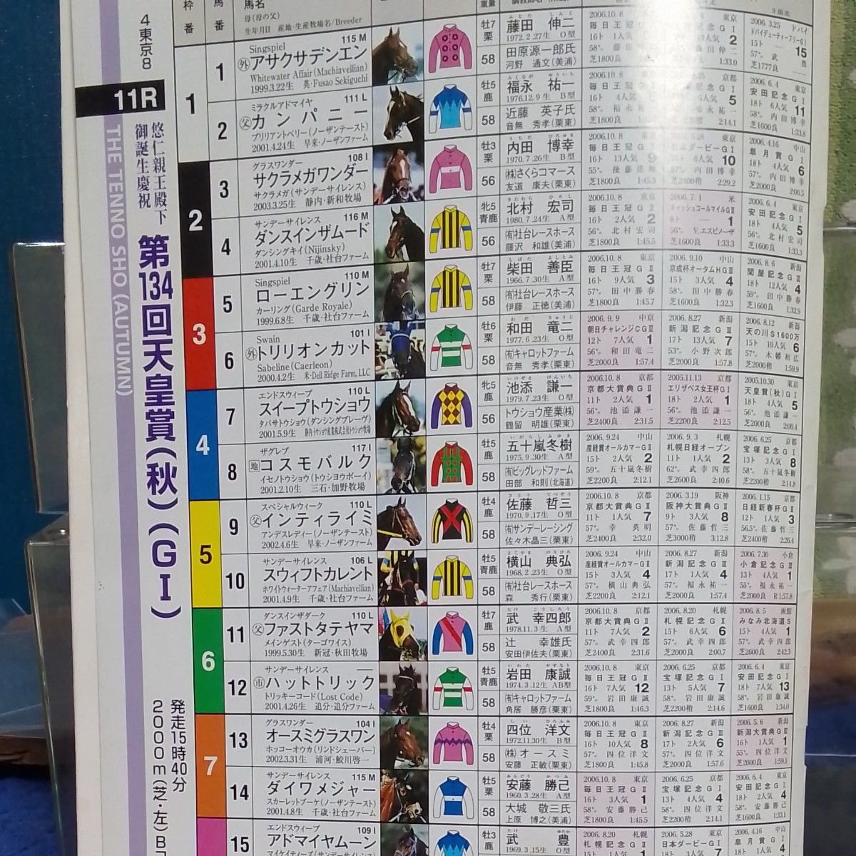 JRA　レーシングプログラム　第134回天皇賞秋　優勝馬　ダイワメジャー　2006 10/29