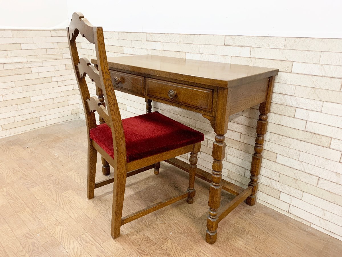  Britain antique style desk chair set . a little over desk writing desk study chair tree sculpture wooden oak material Vintage store furniture 