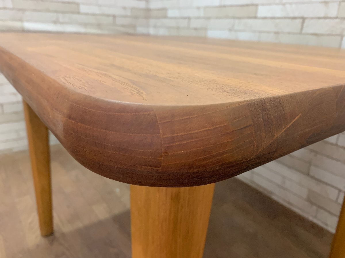 正方形 ダイニングテーブル 食卓机 チーク材 無垢材 木製 北欧スタイル 高さ65cm 幅87cm 2人用 (貝514)_画像3