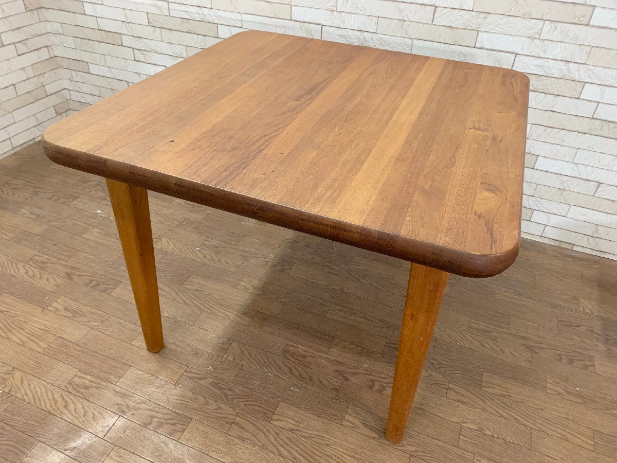 正方形 ダイニングテーブル 食卓机 チーク材 無垢材 木製 北欧スタイル 高さ65cm 幅87cm 2人用 (貝514)_画像5