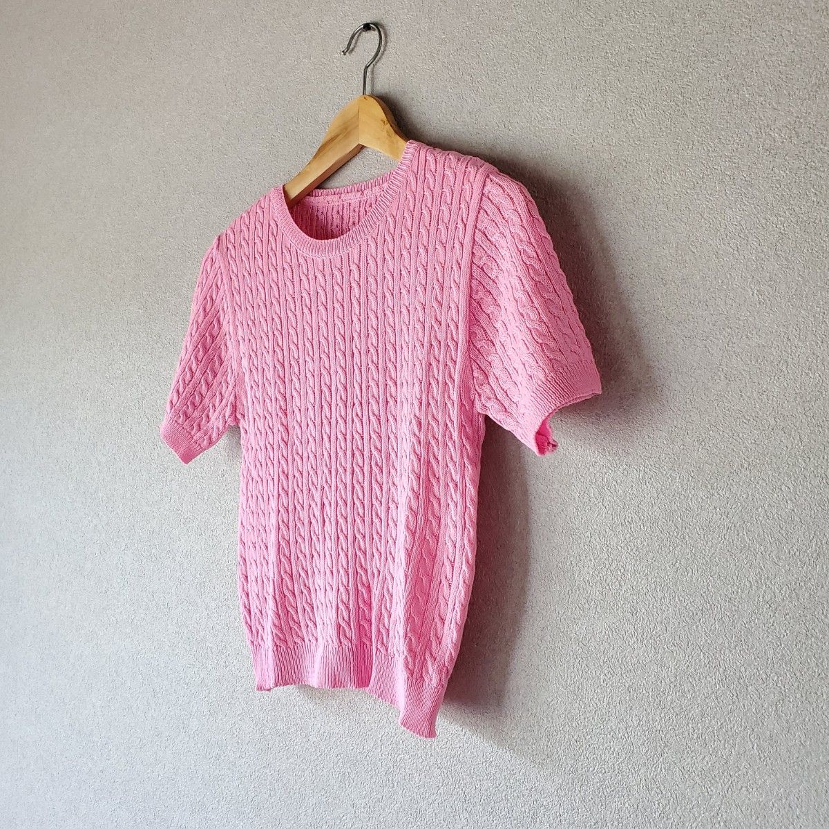 ピンク サマーニット 半袖 ニット Tシャツ カラートップス ピンク サマーニット 半袖 ニット Tシャツ カラートップス
