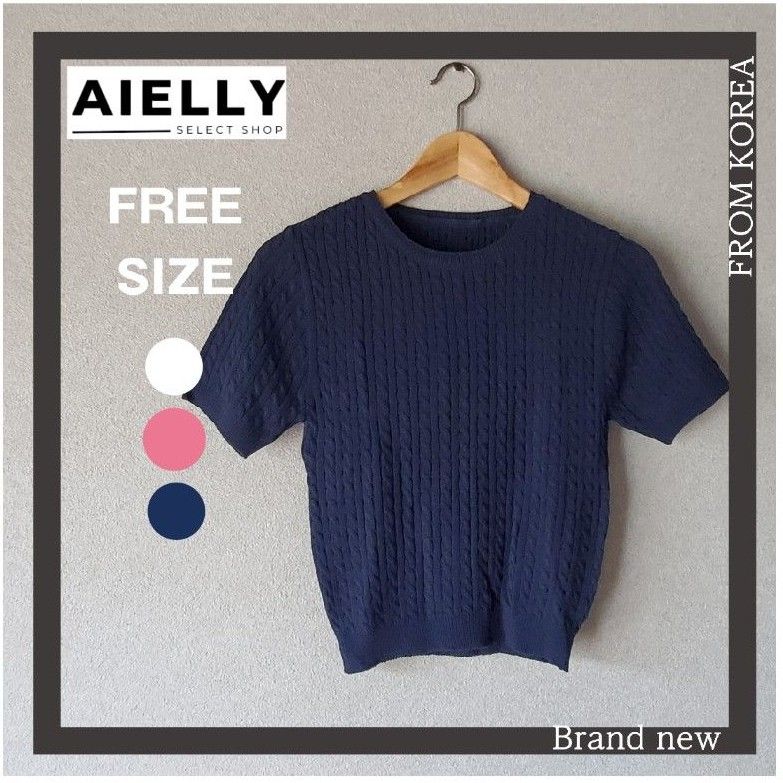 ピンク サマーニット 半袖 ニット Tシャツ カラートップス