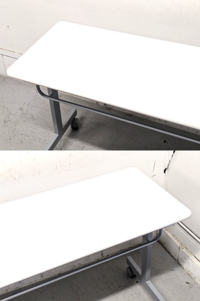 美品 オフィスコム 2023年製 幅 150cm 会議用 テーブル スタッキングテーブル W1500 D450 H705mm キャスター付き 白 セミナーテーブル_画像3