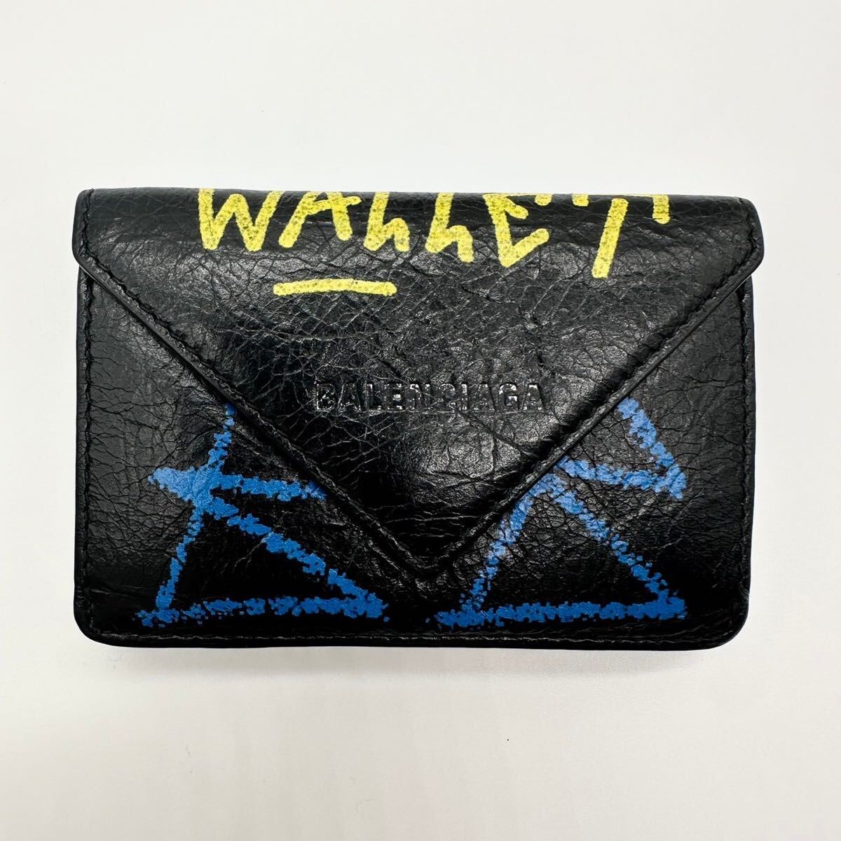 BALENCIAGA バレンシアガ 三つ折り財布 ブラック グラフィティ ユニセックス メンズ レディース ペーパーミニウォレット レザー