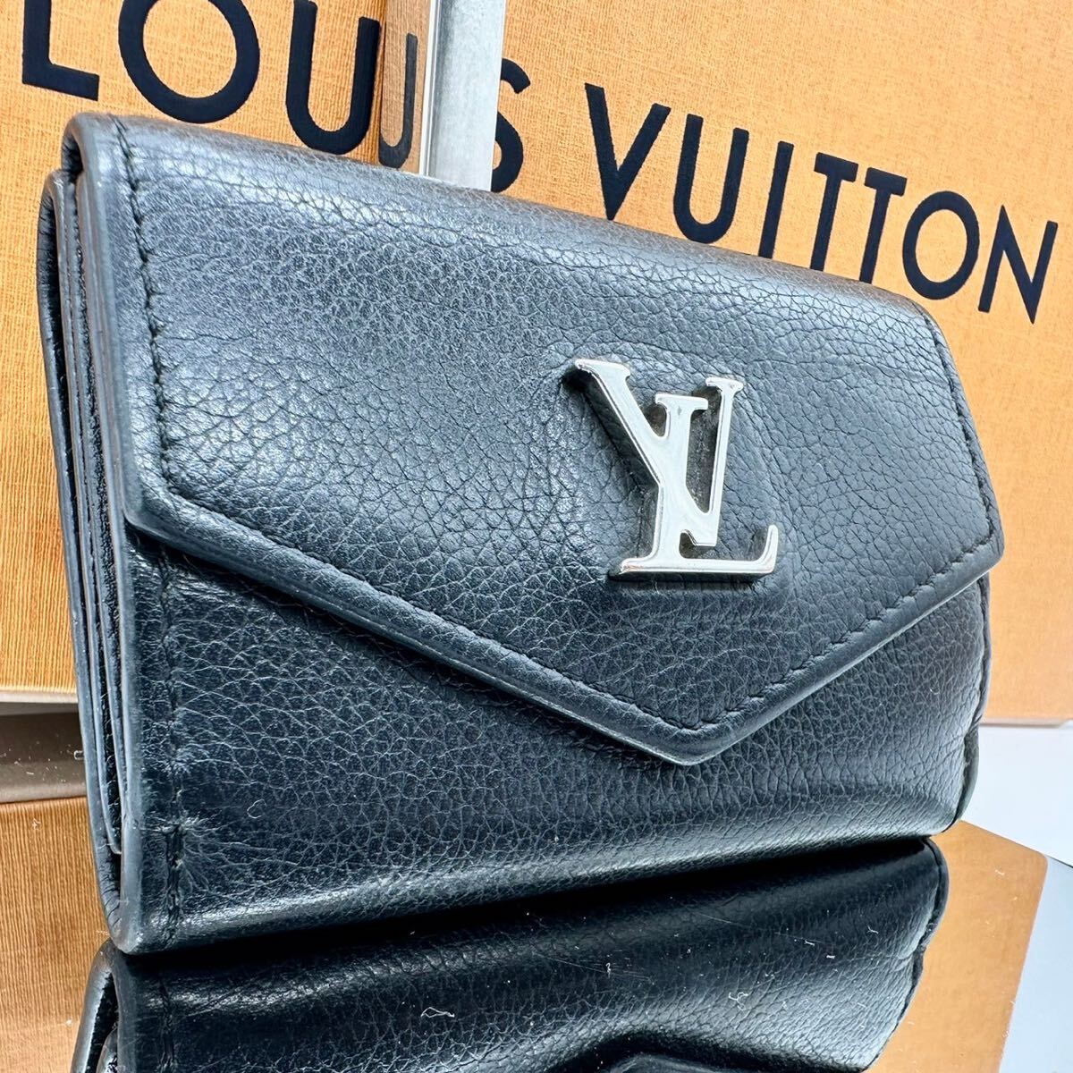LOUISVUITTON ルイヴィトン 三つ折り財布 ブラック ポルトフォイユロックミニ M63921 レディース コンパクトウォレット_画像1