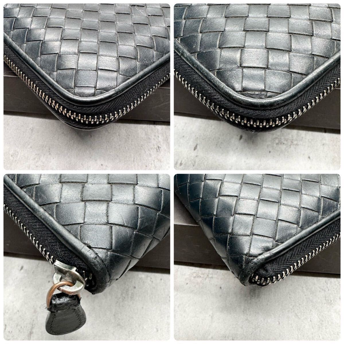 美品● BOTTEGA VENETA ボッテガヴェネタ イントレチャート ラウンドファスナー ブラック 黒 長財布 財布 本革レザー ビジネス メンズ_画像8