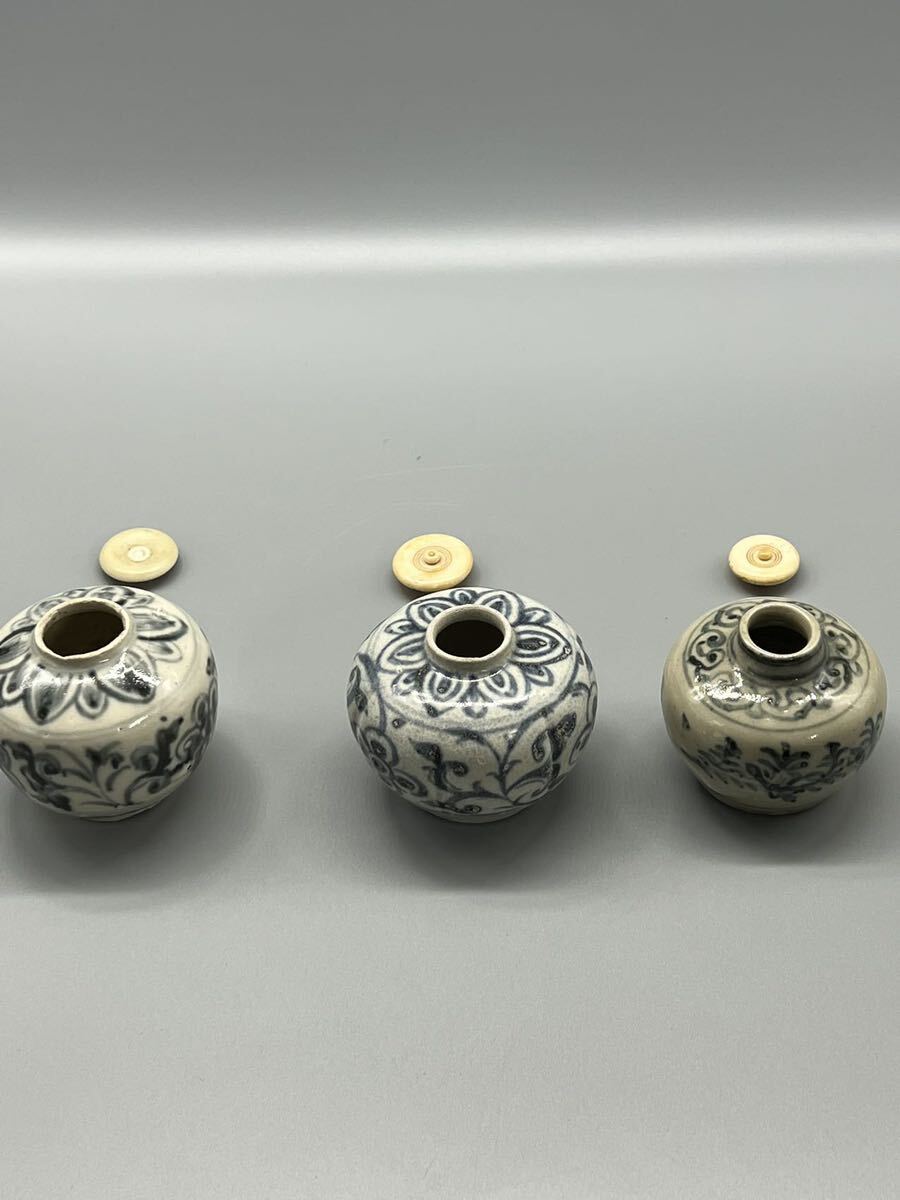 ★古中国 元-明時期青花茶入れ3点 染付 茶道具 _画像8