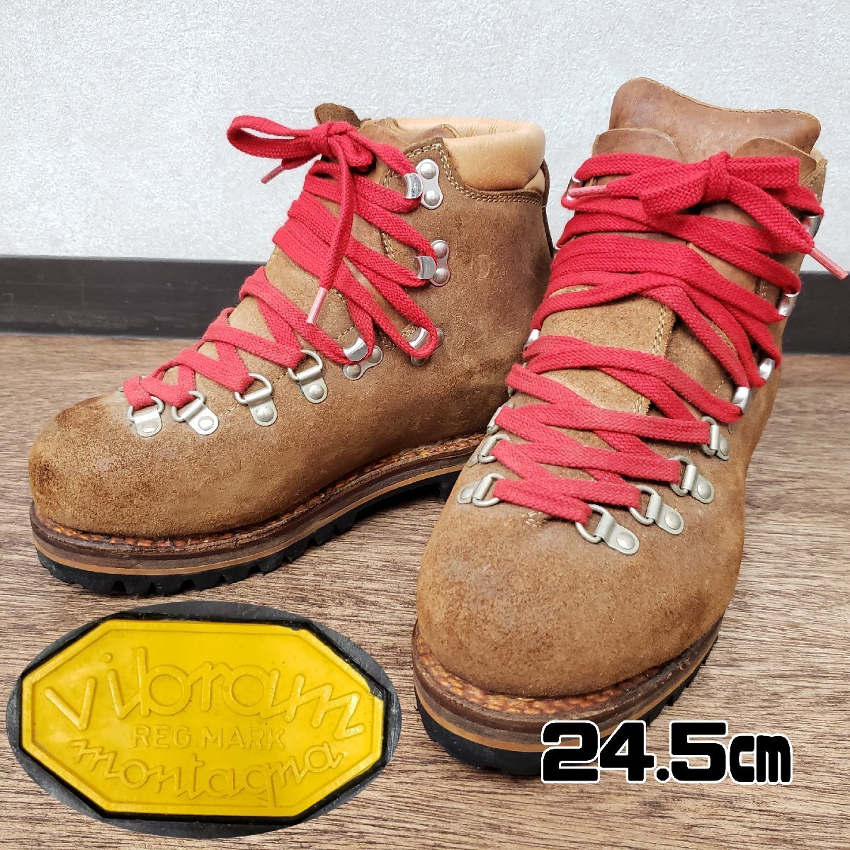 レビュー高評価商品 トレッキングシューズ 24.5cm ビブラムソール Vibram 登山靴 マウンテンブーツ ブラウン 中古【100n382】 ヴィンテージ アウトドア 24.5cm
