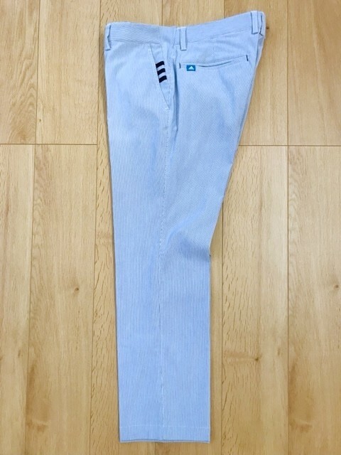 【良品】adidas★ストライプ柄コットンストレッチパンツ★淡ブルー系★W91_画像2