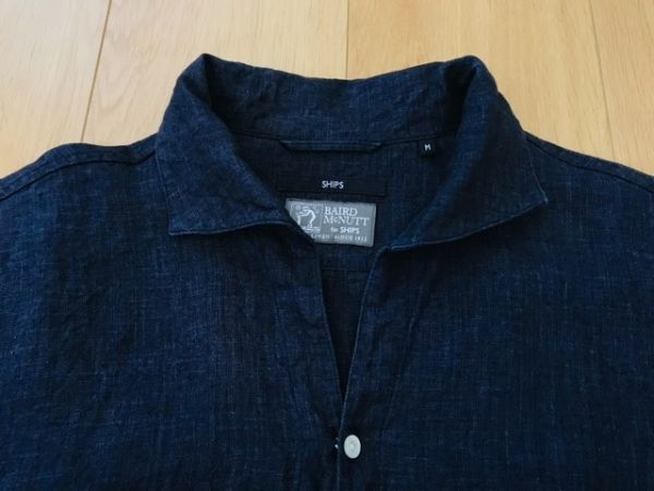 SHIPS* 7 minute height *linen ground pull over shirt * dark blue *M