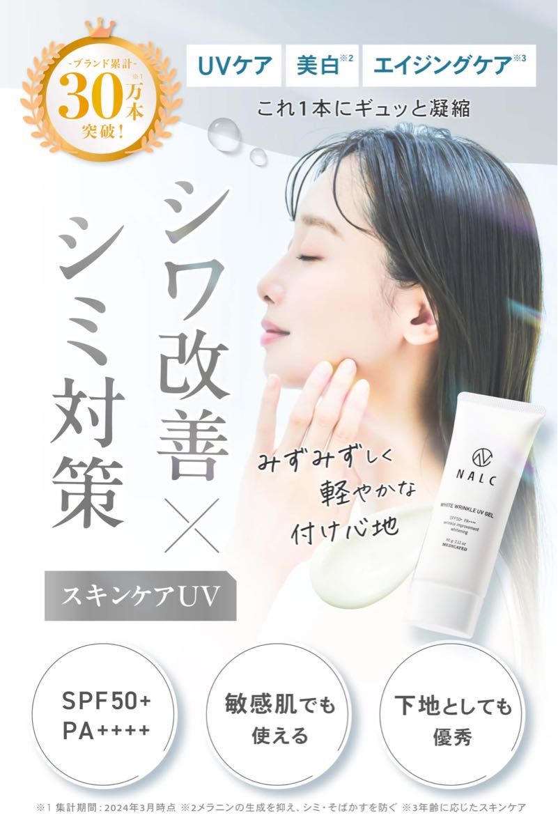 ナルク NALC ホワイトリンクルUVジェル 日焼け止め SPF50+ PA++++ 60g×2