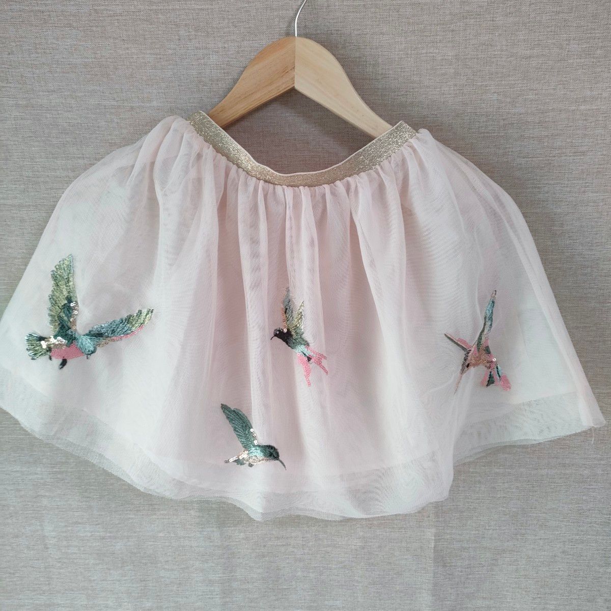H&M　エイチアンドエム　 スカート 白 Skirt　ピンク　刺繍　ハチドリ　スパンコール　130 120