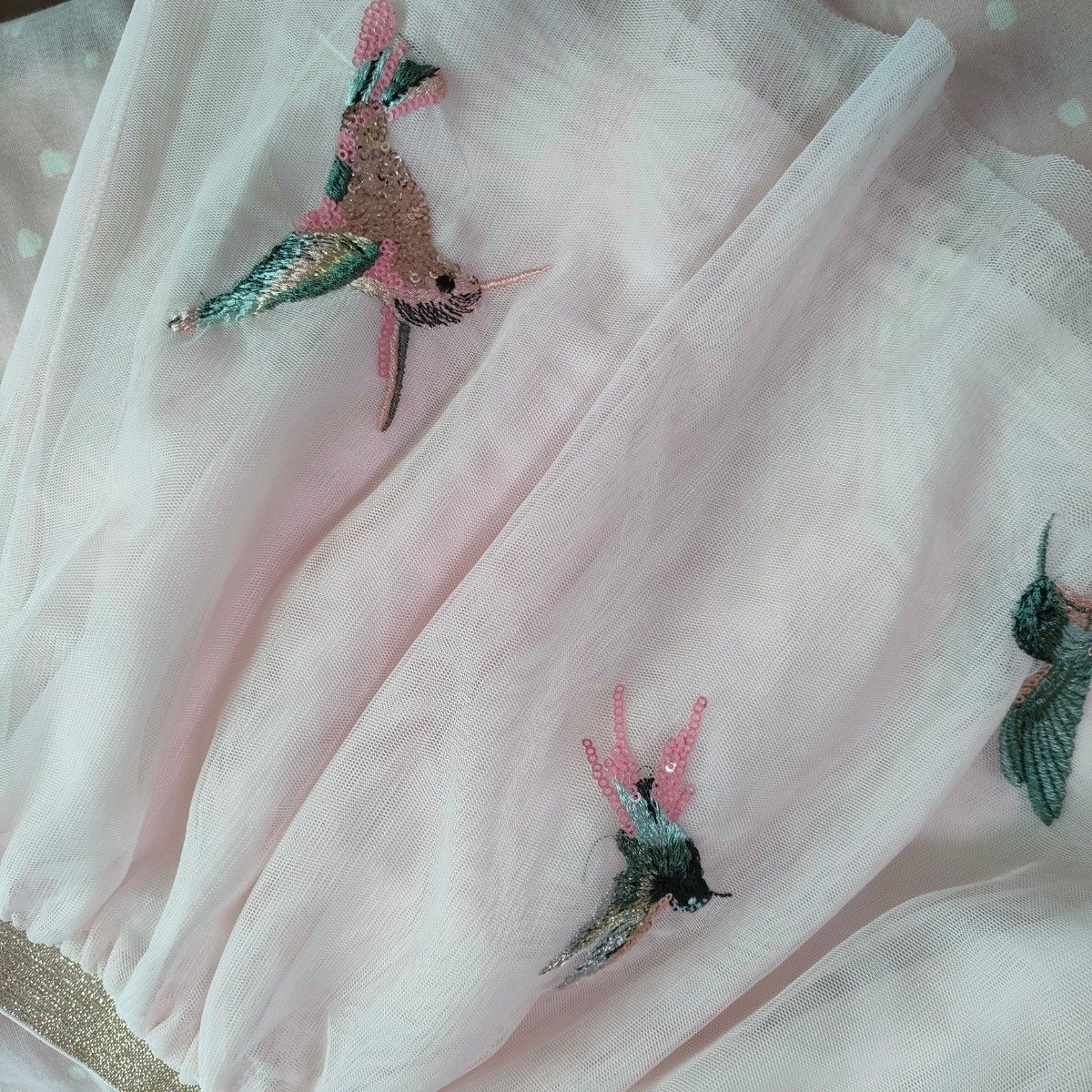 H&M　エイチアンドエム　 スカート 白 Skirt　ピンク　刺繍　ハチドリ　スパンコール　130 120