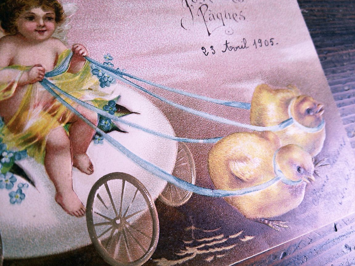 イラスト (7)◆P45 エンボス Ellen Clapsaddle クラップサドル 子供 天使 ヒヨコ イースター アンティークポストカード フランス_画像6