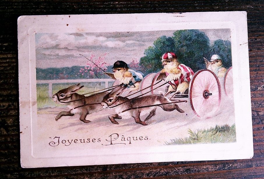 イラスト (5)◆P45 ヒヨコ イースター ウサギ アンティークポストカード フランス_画像1