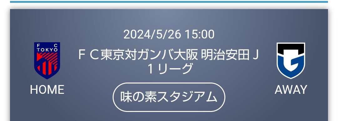 ★送料無料　FC東京vsガンバ大阪　5月26日 自由席チケット　１枚_画像1