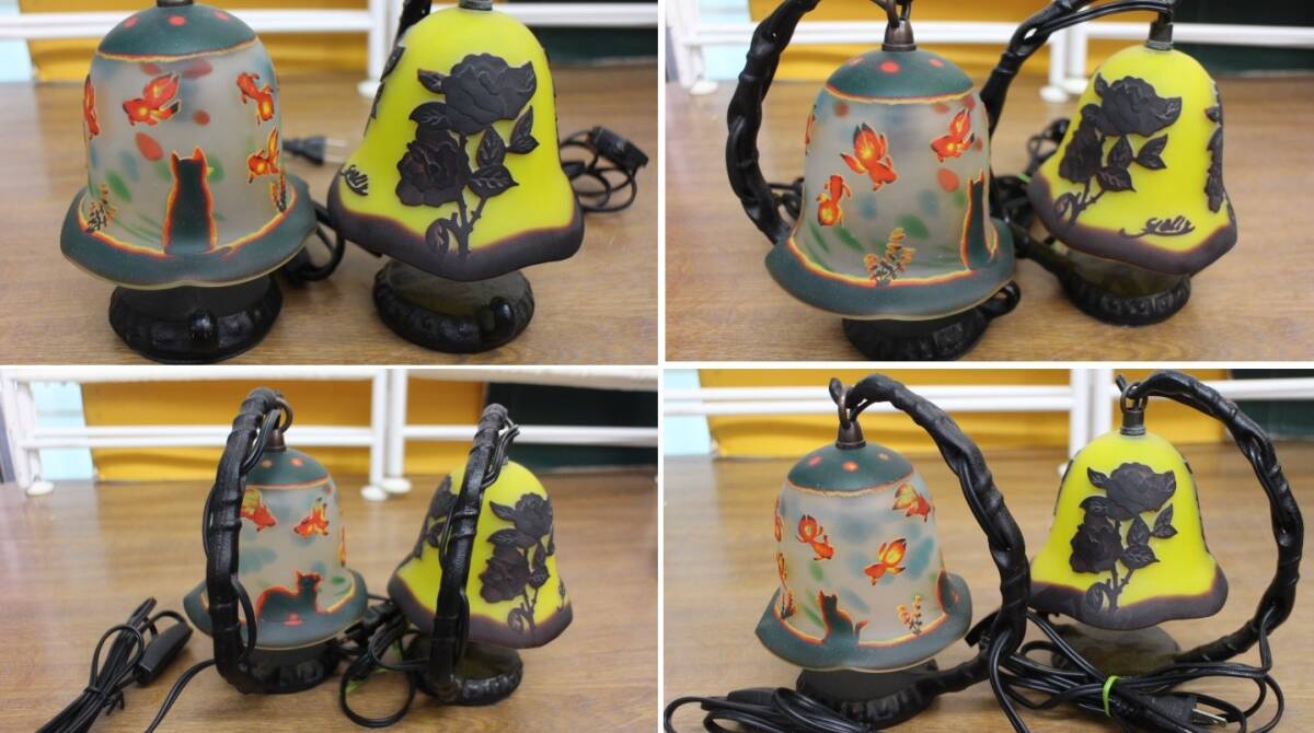 . K3359 antique style galet manner lamp lighting cat . goldfish pattern / floral print 2 piece set 