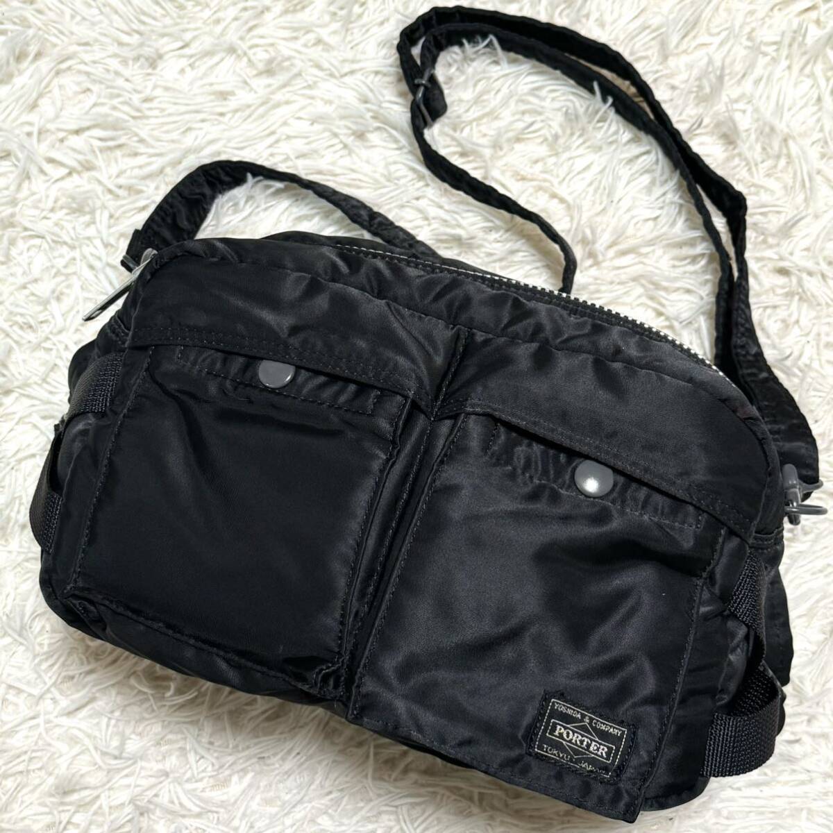  превосходный товар /2way * PORTER Porter Yoshida bag язык машина сумка на плечо сумка "body" поясная сумка бизнес 2 слой нейлон черный чёрный 