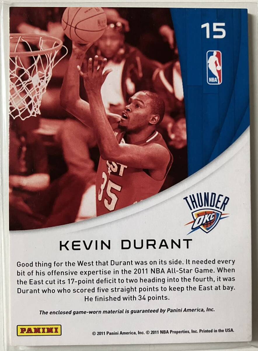 KEVIN DURANT 2011 Panini Season Update All Stars Jersey SP #15 Oklahoma Thunder NBAカード_画像2