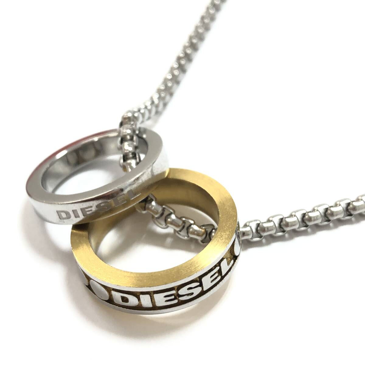 1円〜 DIESEL ディーゼル スチール リング ネックレス ペンダント アクセサリー レディース メンズ 箱 付属品付き_画像1