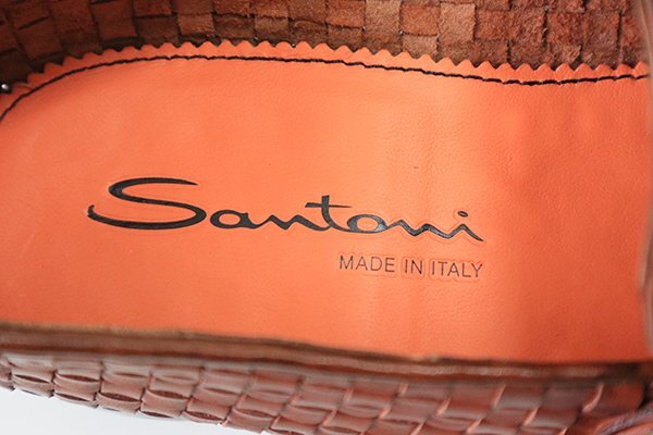  beautiful goods * SANTONI sun to-ni* double monku-bn upper mesh leather Loafer tea Brown UK5 ( approximately 24cm) dress shoes *1