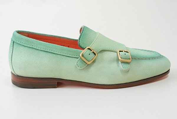  unused * SANTONI sun to-ni* double monk gradation suede Loafer UK5 ( approximately 24cm) light green dress shoes *3/ZZ2