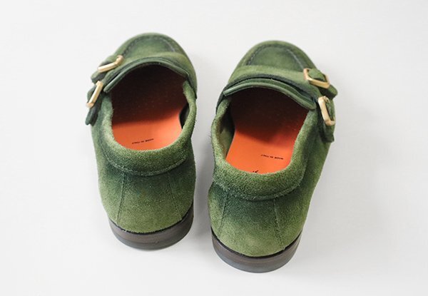  ultimate beautiful goods * SANTONI sun to-ni* MANOTA double monk suede leather Loafer UK4.5 ( approximately 23.5cm) green dress shoes shoes *2/