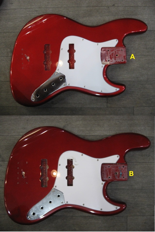 ◆管理BB-４２R　◆即決◆　ベースギター用ボディ　3個セット　used JAZZベースタイプ　レッド系カラー_画像2