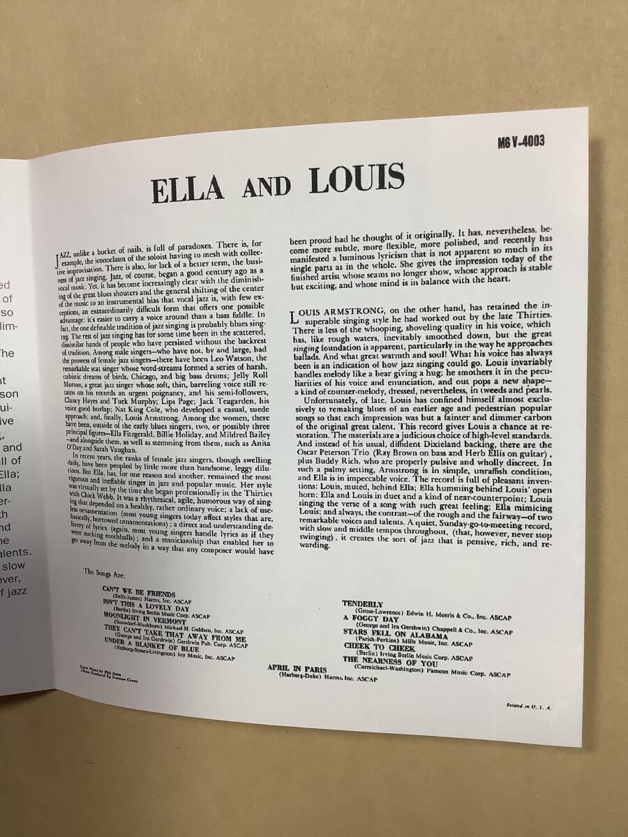 送料無料 ELLA FITZGERALD & LOUIS ARMSTRONG「ELLA AND LOUIS」輸入盤_画像7