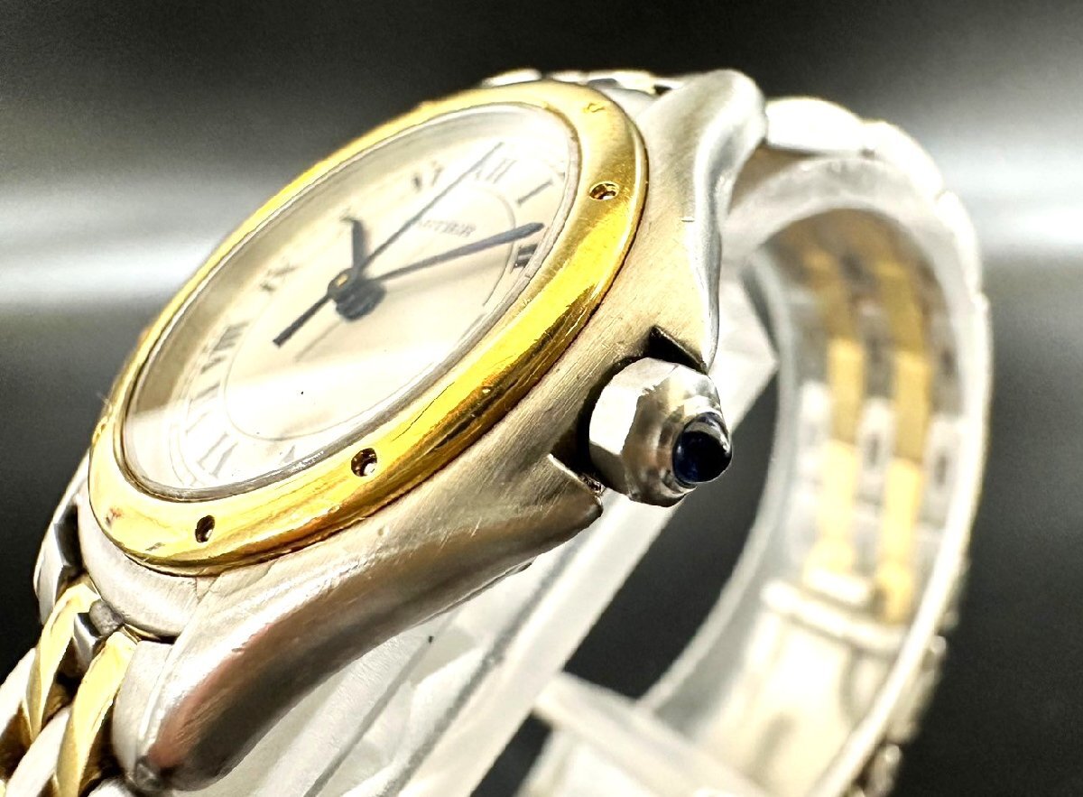【行董】DE000ABH33 Cartier カルティエ パンテール クーガー クォーツ OR ET ACIER 腕時計 レディース シルバー ゴールド 不動品の画像3