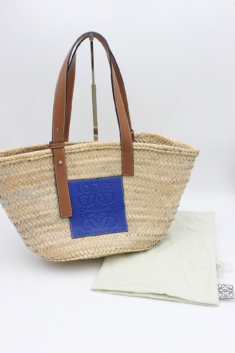 [ line .]LOEWE Loewe корзина пшеница ..× кожа большая сумка корзина сумка синий голубой женский бренд сумка для хранения CBZ01BOT81