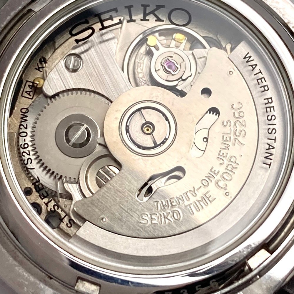 rm) SEIKO セイコー 5/ファイブ 21石 青文字盤 3針 デイト カレンダー 自動巻き 腕時計 7S26-02W0 稼働品 腕周り約18cm 裏スケ 中古 USED_画像7
