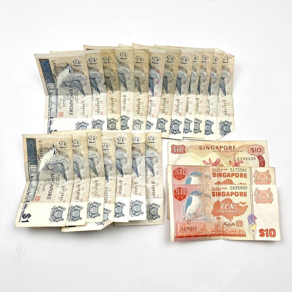 rm) シンガポール SINGAPORE 海外/外国 紙幣 ＄1×19/＄10×3 計$49/49ドル まとめて 経年品 傷み有 現状渡し_画像1