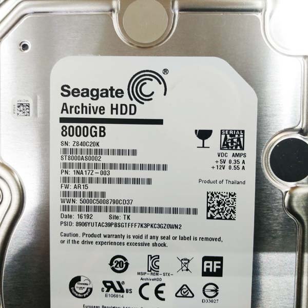 e)Seagate シーゲート 外付けUSB接続ハードディスクケース ＋ HDD BarraCuda 8TB ST8000AS0002-1NA17Z ※現状品 データ消去済 長期間使用品の画像2