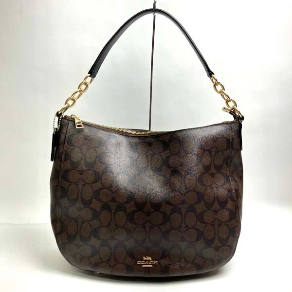 t)コーチ COACH シグネチャー ハンドバッグ ショルダーバッグ 2way F39527 ブラック×ブラウンカラー 鞄 中古 ※ショルダーストラップ有り_画像1