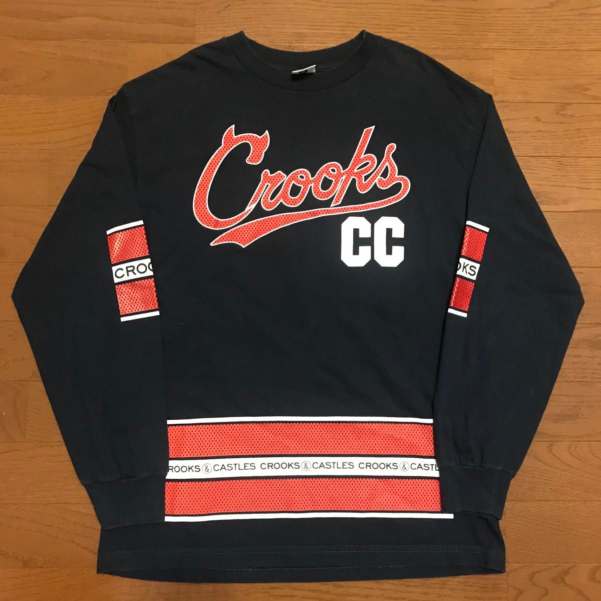 CROOKS&CASTLES  ロンT Mサイズ ゲームシャツ 黒 プリント クルックリン hiphop