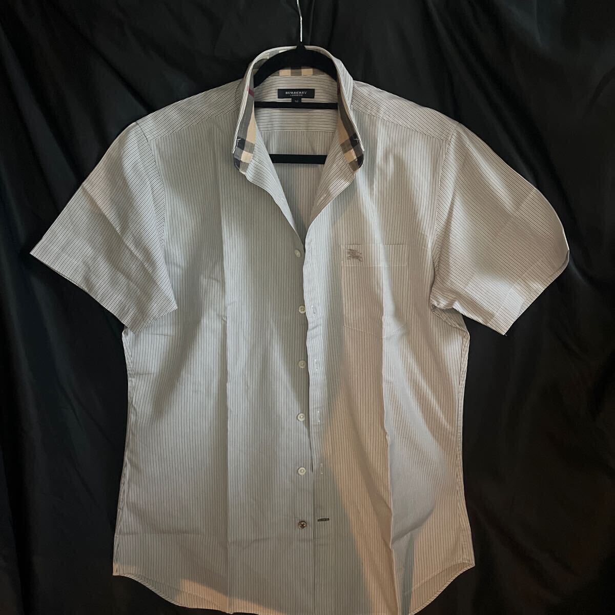  превосходный товар Burberry рубашка с коротким рукавом M шланг вышивка Logo noba проверка три . association полоса не использовался класс хлопок 85% глянец кнопка 
