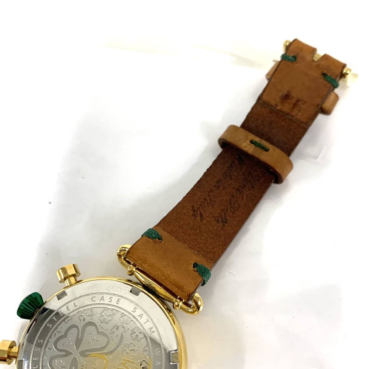  operation not yet verification antique ATOM Milano/ Atom milano wristwatch chronograph quartz leather belt AT0002 present condition goods ka15