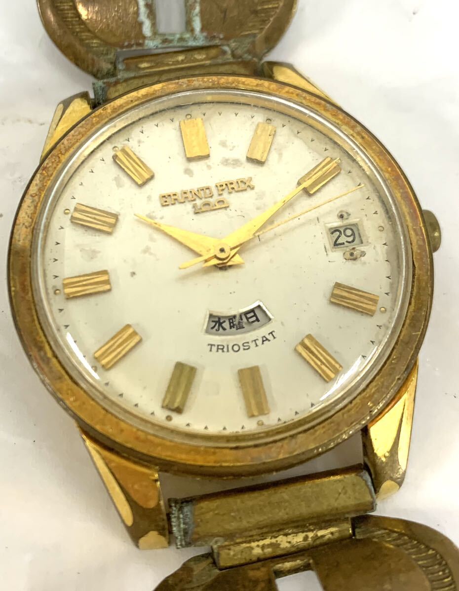 稼働品 ORIENT オリエント GRAND PRIX 100 TRIOSTAT T-55407 腕時計 自動巻き デイデイト 14K GOLD 現状品 カ4_画像1